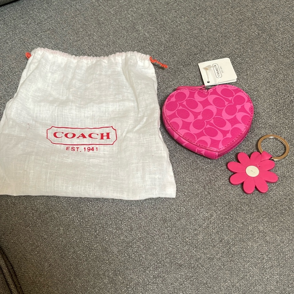 Coach hot pink change purse and flower keychain